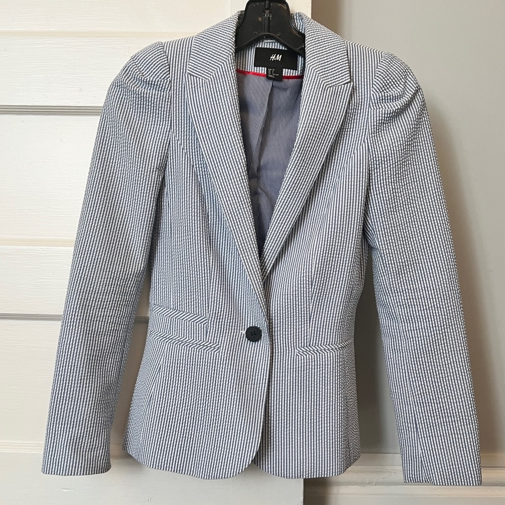 Seersucker One Button Blazer